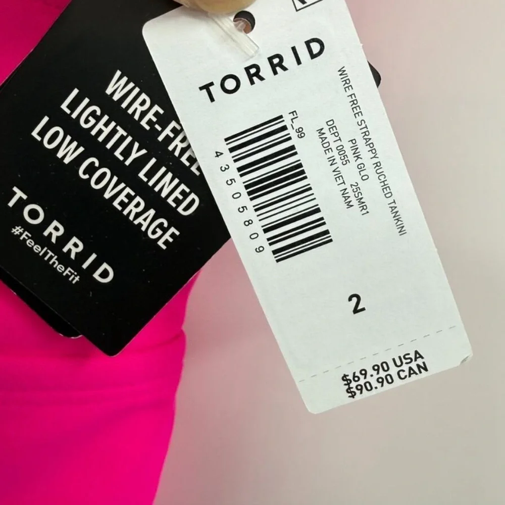 TORRID Bright Pink Cross-Back Ruched Tankini Top size 2 (2X, 18/20) NWT